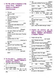 English Worksheet: present simple,continuous and perfect