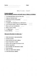 English worksheet: Formal and Informal Letters Test