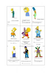 English Worksheet: The Simpsons Tic tac toe PART 1