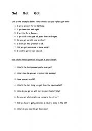 English worksheet: Different uses of get
