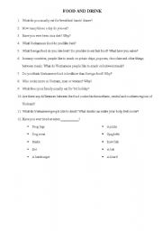 English worksheet: food and drink