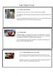 English Worksheet: Lake District Floods news. rolecards