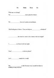 English Worksheet: Make/Do/Have/Go