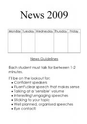 English Worksheet: News Roster Template with Guidlines