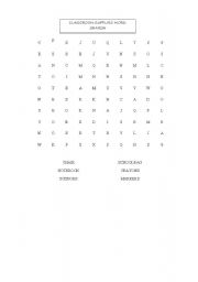 English Worksheet: Classroom Supplies Wordsearch