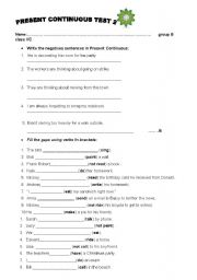 English worksheet: Present Continuous test - negatives, questions, etc