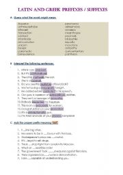 English Worksheet: Latin and Greek Prefixes/Suffixes