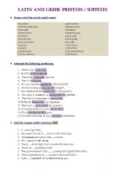 English worksheet: Latin and Greek Prefixes/Suffixes