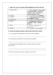 English Worksheet: British Educational System two pages