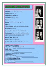 English Worksheet: HERE COMES THE EDWARD CULLENS BIOGRAPHY AND RELATED QUESTION ACTIVITIES