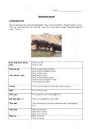 Set of 3 worksheets Description of animals