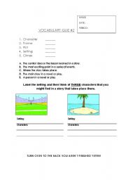 English worksheet: Character and Setting Vocabulary Quiz