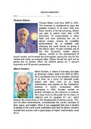 English Worksheet: Thomas Edison and Albert Einstein