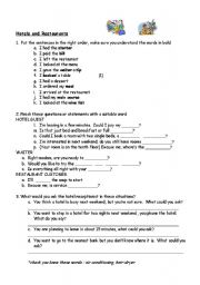 English Worksheet: Restaurant and Hotel Vocabulary Worksheet