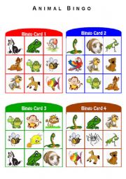 English Worksheet: Animal Bingo