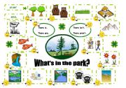 English Worksheet: Whats in the Park Board Game. There is, There are, There isnt, There arent