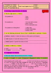 English Worksheet: Test for 9 th grade prep school
