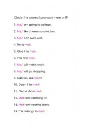 English Worksheet: Circle the correct pronoun