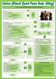 English Worksheet: SONG!!! Union [Black Eyed Peas feat. Sting] - Printer-friendly version included