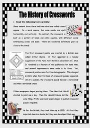 English Worksheet: The History of Crosswords - 2 pages + key