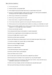 English worksheet: Mock Interview Questions