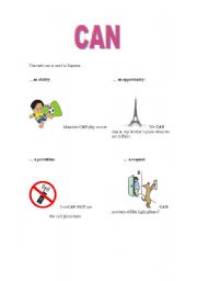 English Worksheet: Uses of CAN