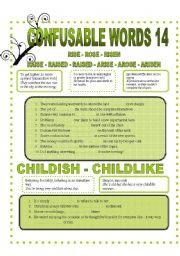 English Worksheet: CONFUSABLE WORDS 14-RISE-RAISE-ARISE-CHILDISH-CHILDLIKE-ADVICE-ADVISE-CONSULT