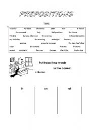 English Worksheet: Time prepositions + answer key!!!