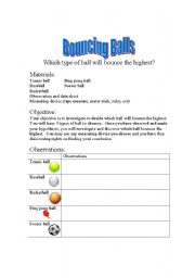 English worksheet: Scientific Inquiry Experiment- Bouncing Balls