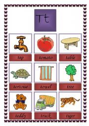 English Worksheet: Picture dictionary letter t ( TWO PAGES)