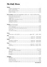 English worksheet: English Restaurant Menu