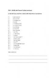 English worksheet: Duration For or Since