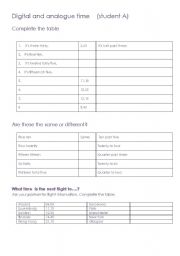 English worksheet: digital&analogue time pair activity