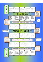 English Worksheet: Board Game - Name it, Spell it  (Easy)