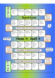 English Worksheet: Board Game - Name it, Spell it  (Easy)