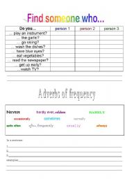 English Worksheet: Find someone who + adverbs of frequency