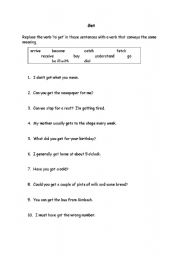 English worksheet: To get