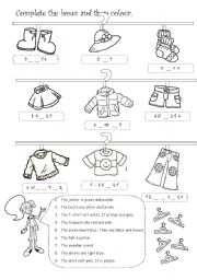 English Worksheet: COMPLETE & COLOUR THE CLOTHES