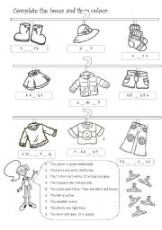 COMPLETE & COLOUR THE CLOTHES