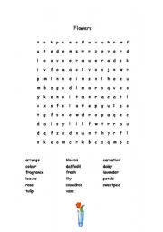 English Worksheet: Flowers Word Search