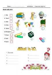 English Worksheet: classroom objects