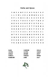 English Worksheet: Word Search Herbs and Spices