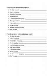 English worksheet: Present Simple questions
