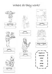 English Worksheet: Professions- Where do they work?