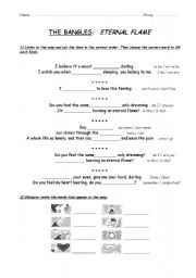 English worksheet: The Bangles-Eternal Flame