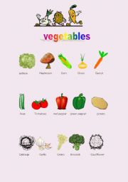 English worksheet: vegetables pictionary two pages