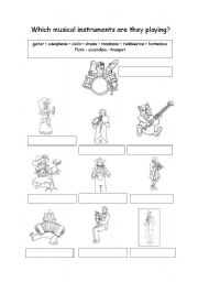 English Worksheet: Which musical instruments are they playing?