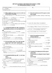English Worksheet: exam for 9th grade