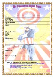 English Worksheet: my favourite super hero: captain ameica