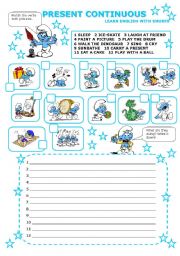 English Worksheet: PRESENT CONTINUOUS with smurfs